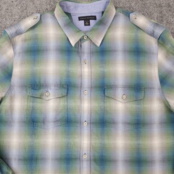 Banana Republic Shirt Mens XL Plaid Linen Blend Long Sleeve Button Up Coastal - Picture 9 of 16